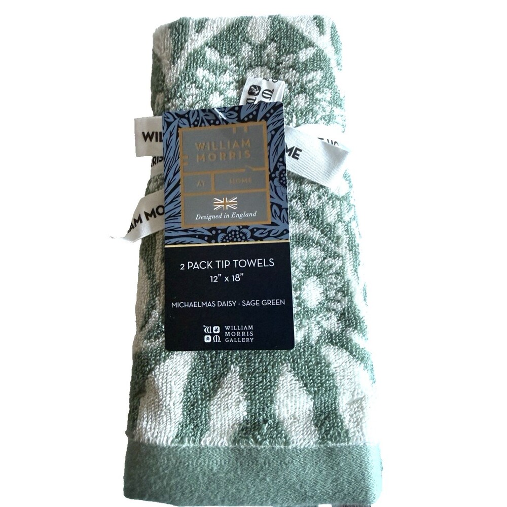William Morris Michaelmas Daisy Fingertip Towels Set of 2 Green Sage Luxury